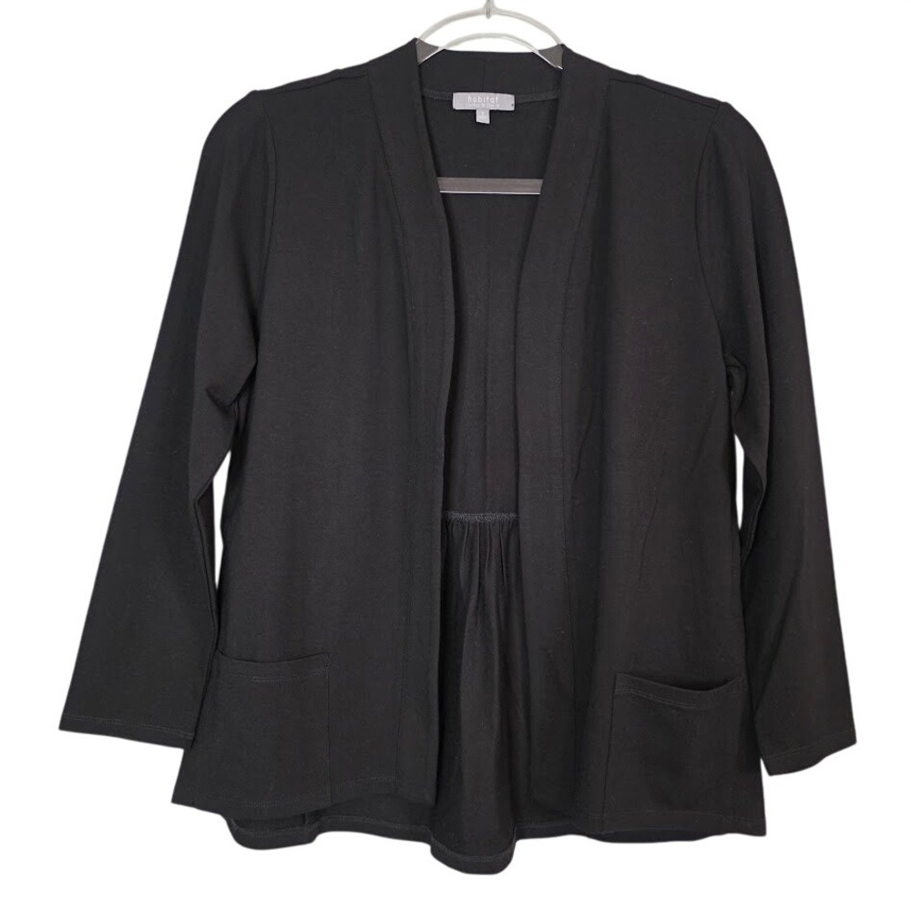 Habitat Women's S Cardigan Jacket Black Open‎ Front Back Pleat French Terry